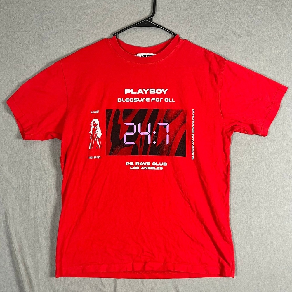 Playboy T-Shirt Mens Medium PB Rave Club Los Angeles Red Graphic PacSun GOOD